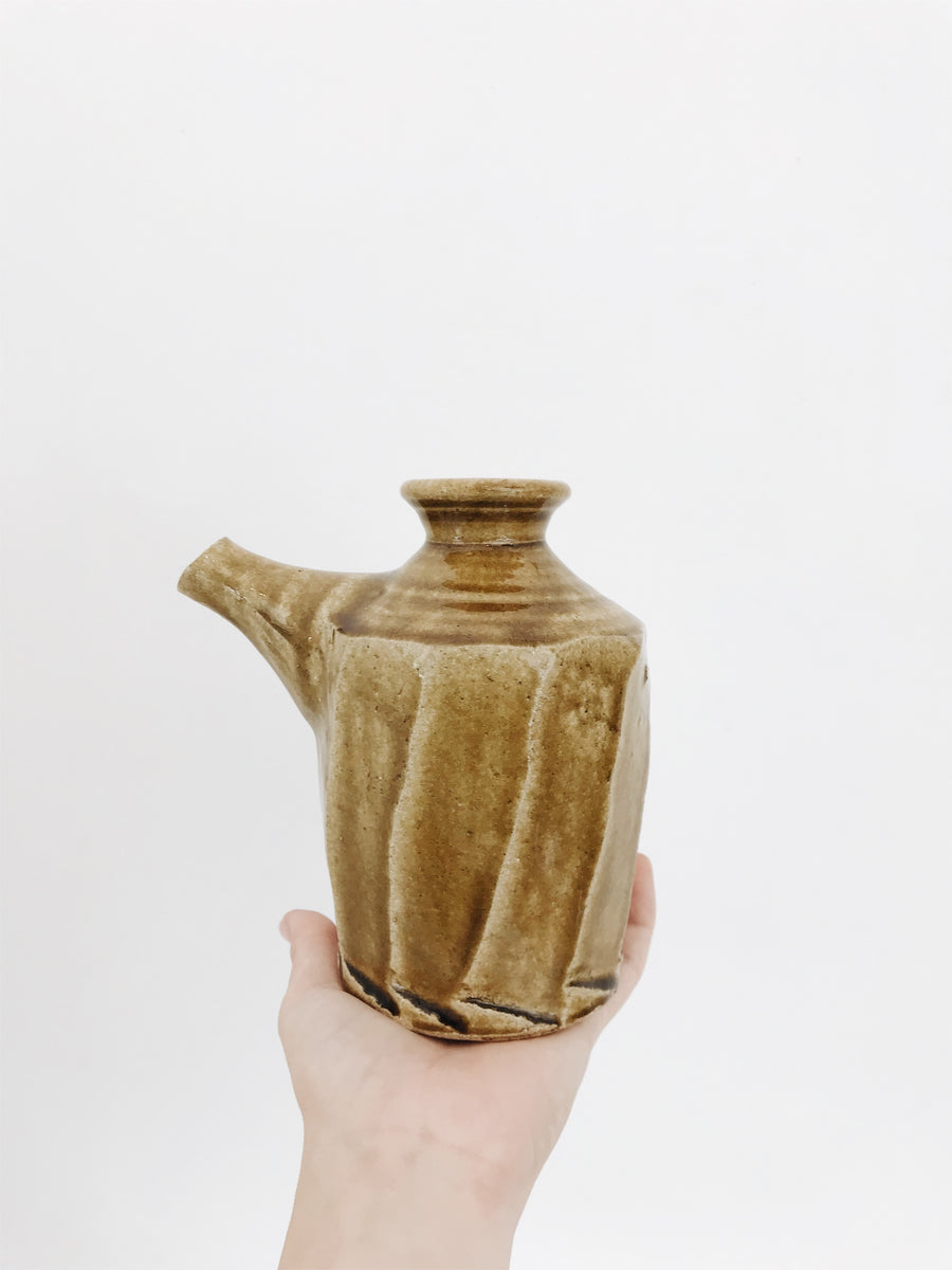 vintage green ceramic spout bud vase pitcher