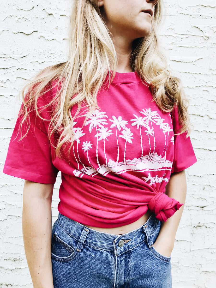 vintage pink hawaii cotton palms t shirt tee