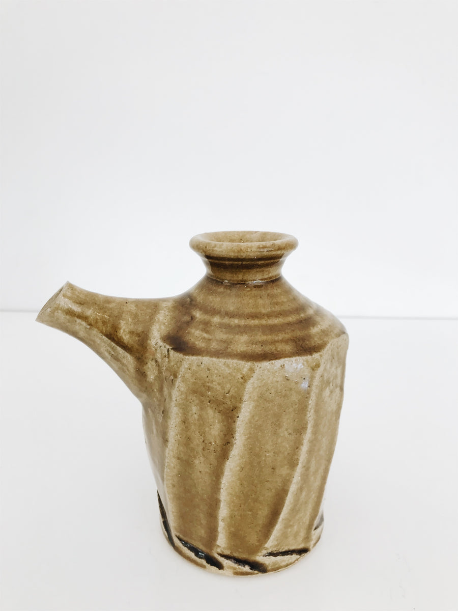 vintage green ceramic spout bud vase pitcher