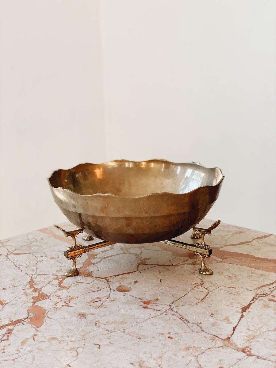 Large Brass Bowl with Stand