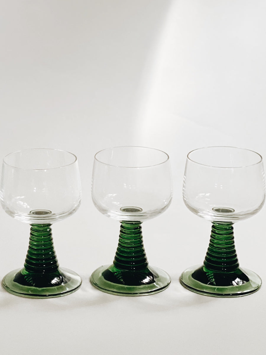 Green Ribbed Stem Glasses
