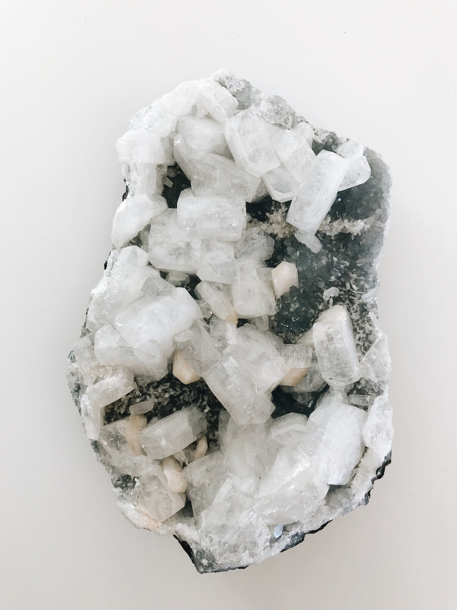 large white gray apophyllite crystal rock