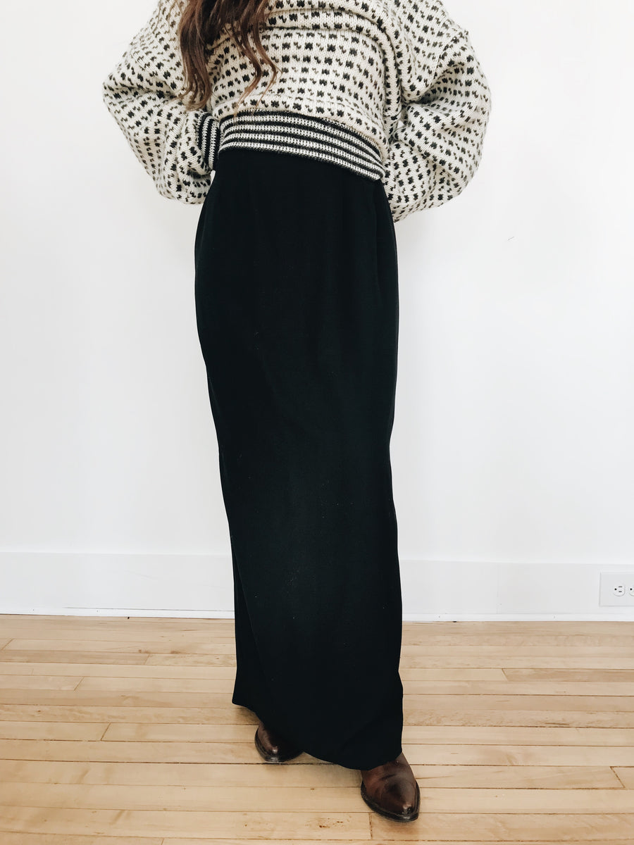 arlee park vintage long black knit side slit skirt