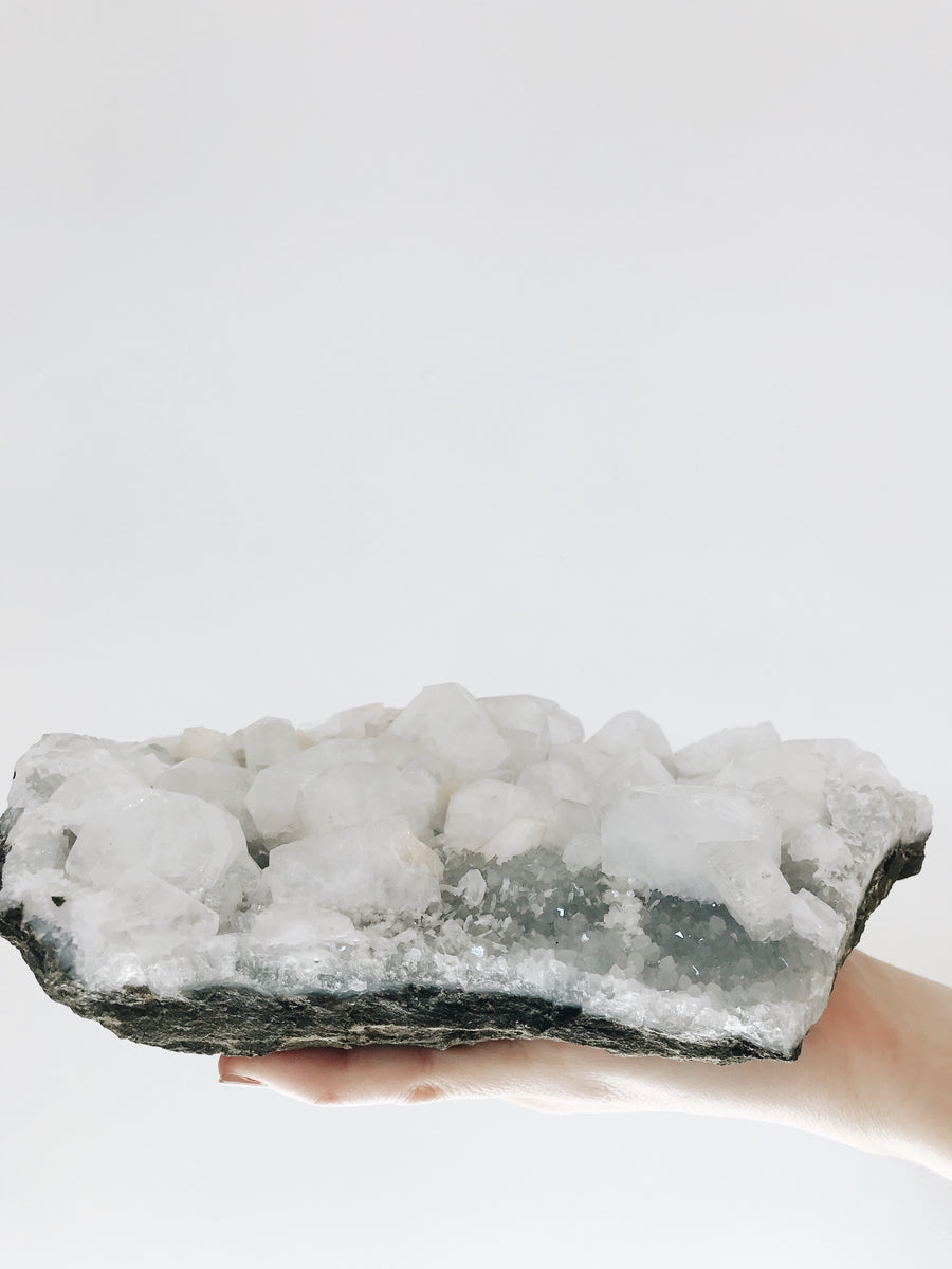 large white gray apophyllite crystal rock